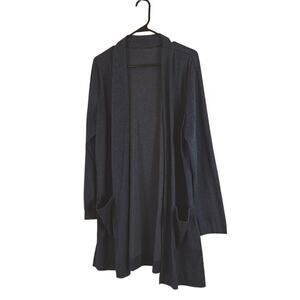Women's Open Front Cardigan Long Sleeve with Pockets Casual Outwear Blue Sz L